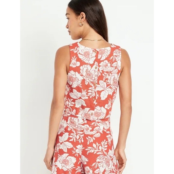 Old Navy Extra High-Rise Taylor Adjust Waist Floral Shorts Top Linen Set Small - Picture 2 of 16